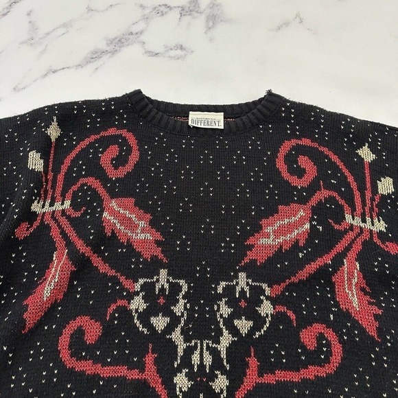 Distinctly Different Womens Vintage Pullover Sweater Size XL Black Red Holiday - Picture 2 of 12
